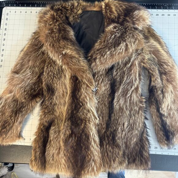 Vintage Petite Raccoon Fur Coat XS Cutter Jacket Real Fur Distressed - Picture 14 of 16
